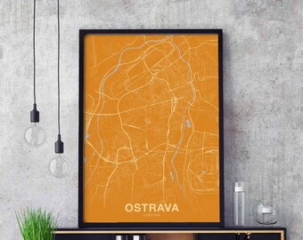 OSTRAVA Czechia map poster color Hometown City Print Modern Home Decor Office Decoration Wall Art Dorm Bedroom Gift