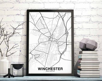 WINCHESTER Great Britain UK map poster black white Hometown City Print Modern Home Decor Office Decoration Wall Art Dorm Bedroom Gift