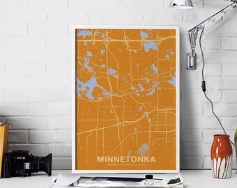 MINNETONKA Minnesota MN USA poster color Hometown City Print Modern Home Decor Office Decoration Wall Art Dorm Bedroom Gift