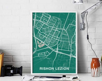 RISHON LEZION Israel map poster color Hometown City Print Modern Home Decor Office Decoration Wall Art Dorm Bedroom Gift