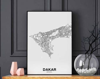 DAKAR Senegal map poster Hometown City Print Modern Home Decor Office Decoration Wall Art Dorm Bedroom Gift