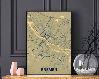 BREMEN Germany map poster color Hometown City Print Modern Home Decor Office Decoration Wall Art Dorm Bedroom Gift