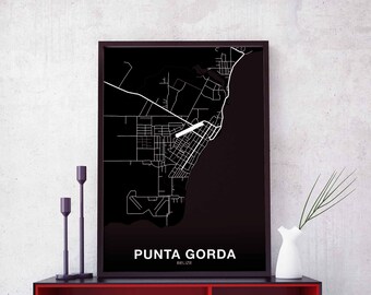 PUNTA GORDA Belize map poster black white Hometown City Print Modern Home Decor Office Decoration Wall Art Dorm Bedroom Gift