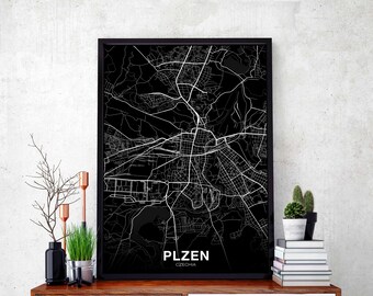 PLZEN Czechia Czech Republic map poster black white Hometown City Print Modern Home Decor Office Decoration Wall Art Dorm Bedroom Gift