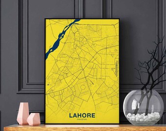 LAHORE Pakistan map poster color Hometown City Print Modern Home Decor Office Decoration Wall Art Dorm Bedroom Gift