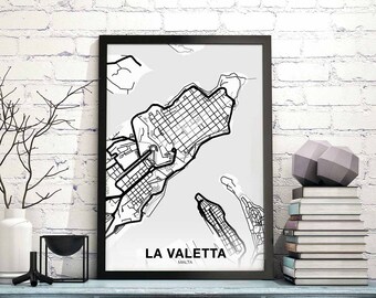 LA VALETTA Malta map poster black white Hometown City Print Modern Home Decor Office Decoration Wall Art Dorm Bedroom Gift