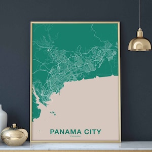 Pôster colorido do mapa da cidade do Panamá Cidade natal Impressão moderna Decoração para casa Decoração para escritório Arte de parede Dormitório Quarto Presente