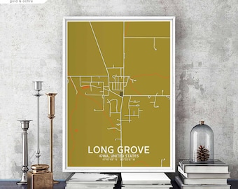 LONG GROVE Iowa IA map poster black white Hometown City Print Modern Home Decor Office Decoration Wall Art Dorm Bedroom Gift