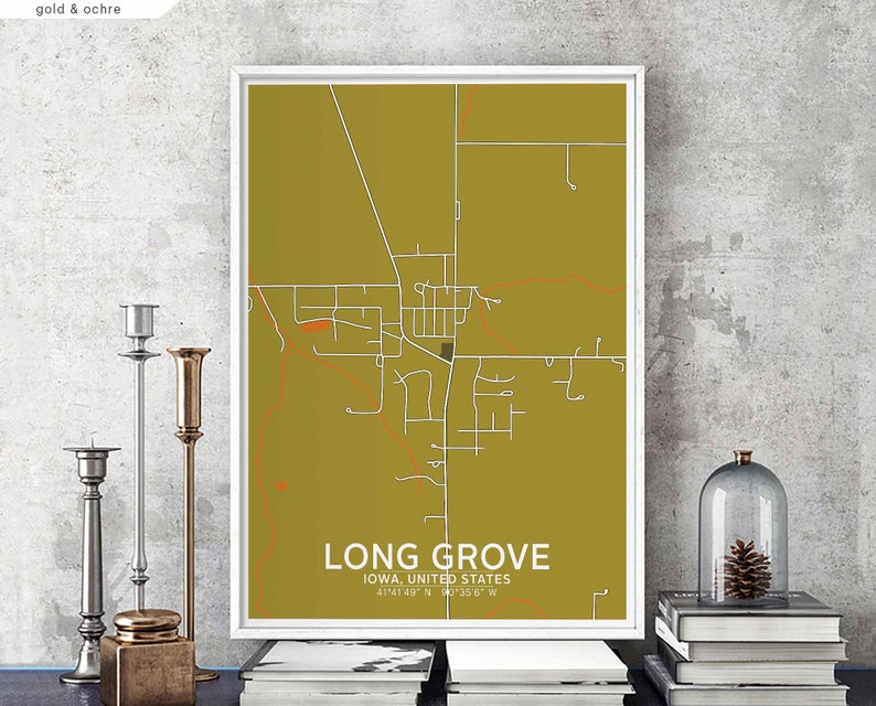 LONG GROVE Iowa IA Map Poster Black White Hometown City Print Etsy