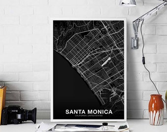 SANTA MONICA California CA usa map poster black white Hometown City Print Modern Home Decor Office Decoration Wall Art Dorm Bedroom Gift