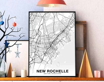 NEW ROCHELLE New York NY usa map poster black white Hometown City Print Modern Home Decor Office Decoration Wall Art Dorm Bedroom Gift