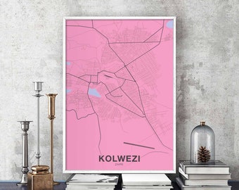 KOLWEZI Zaire Congo map poster color Hometown City Print Modern Home Decor Office Decoration Wall Art Dorm Bedroom Gift art