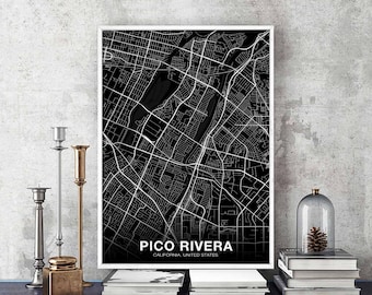 PICO RIVERA California CA usa map poster black white Hometown City Print Modern Home Decor Office Decoration Wall Art Dorm Bedroom Gift