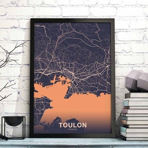 TOULON France carte affiche couleurs ville natale ville impression moderne décor à la maison bureau décoration mur art dortoir chambre cadeau