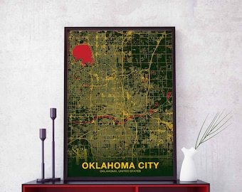 OKLAHOMA CITY Oklahoma OK us map poster color Hometown City Print Modern Home Decor Office Decoration Wall Art Dorm Bedroom Gift