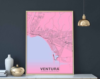 VENTURA California CA US map poster color Hometown City Print Modern Home Decor Office Decoration Wall Art Dorm Bedroom Gift