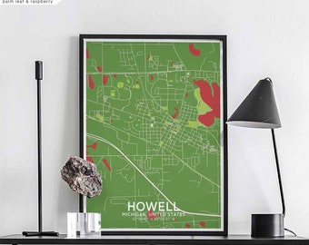 HOWELL Michigan usa map poster black white Hometown City Print Modern Home Decor Office Decoration Wall Art Dorm Bedroom Gift