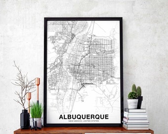 ALBUQUERQUE New Mexico NM US map poster black white Hometown City Print Modern Home Decor Office Decoration Wall Art Dorm Bedroom Gift