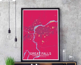 GREAT FALLS Montana usa map poster black white Hometown City Print Modern Home Decor Office Decoration Wall Art Dorm Bedroom Gift