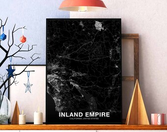 INLAND EMPIRE California CA usa map poster black white Hometown City Print Modern Home Decor Office Decoration Wall Art Dorm Bedroom Gift