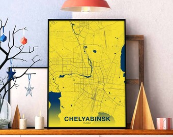 CHELYABINSK Russia map poster color Hometown City Print Modern Home Decor Office Decoration Wall Art Dorm Bedroom Gift