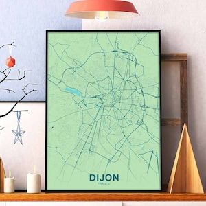 DIJON France carte affiche couleurs ville natale ville impression moderne décor à la maison bureau décoration mur art dortoir chambre cadeau