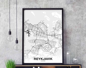 REYKJAVIK Iceland map poster Hometown City Print Modern Home Decor Office Decoration Wall Art Dorm Bedroom Gift
