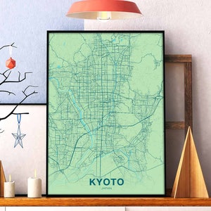 KYOTO japon carte affiche couleur ville natale ville impression moderne décor à la maison bureau décoration mur art dortoir chambre cadeau