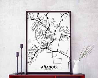 ANASCO Puerto Rico PR  map poster Hometown City Print Modern Home Decor Office Decoration Wall Art Dorm Bedroom Gift