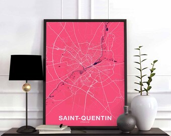 SAINT-QUENTIN France map poster colors Hometown City Print Modern Home Decor Office Decoration Wall Art Dorm Bedroom Gift
