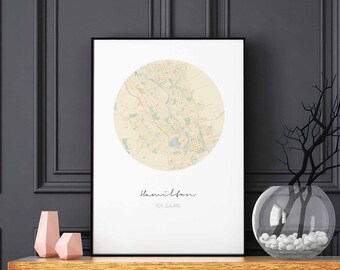 HAMILTON New Zealand map poster wall decor design modern minimal nordic travel bedroom home art vintage retro dorm nursery housewarming