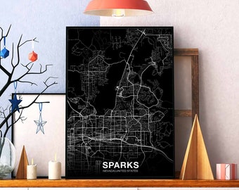 SPARKS Nevada NV USA map poster black white Hometown City Print Modern Home Decor Office Decoration Wall Art Dorm Bedroom Gift