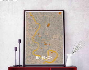 BANGKOK Thailand map poster black white Hometown City Print Modern Home Decor Office Decoration Wall Art Dorm Bedroom Gift