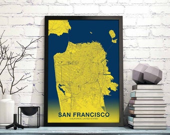 SAN FRANCISCO California CA usa poster color Hometown City Print Modern Home Decor Office Decoration Wall Art Dorm Bedroom Gift