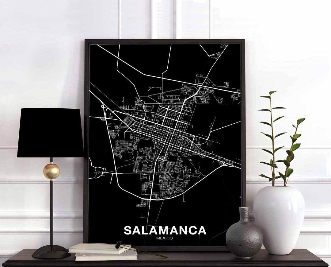 SALAMANCA Mexico Map Poster Black White Hometown City Print Etsy