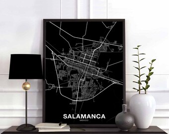 SALAMANCA Mexico map poster black white Hometown City Print Modern Home Decor Office Decoration Wall Art Dorm Bedroom Gift
