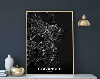 STAVANGER Norway map poster black white Hometown City Print Modern Home Decor Office Decoration Wall Art Dorm Bedroom Gift