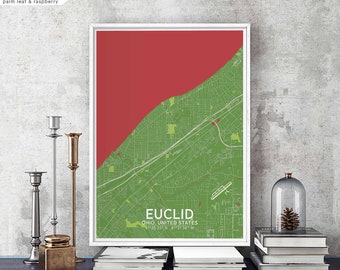 EUCLID Ohio USA map poster black white Hometown City Print Modern Home Decor Office Decoration Wall Art Dorm Bedroom Gift
