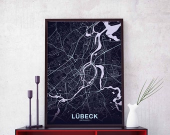 LUBECK Germany map poster color Hometown City Print Modern Home Decor Office Decoration Wall Art Dorm Bedroom Gift