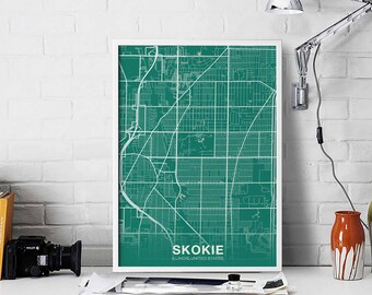 SKOKIE Illinois IL USA poster color Hometown City Print Modern Home Decor Office Decoration Wall Art Dorm Bedroom Gift