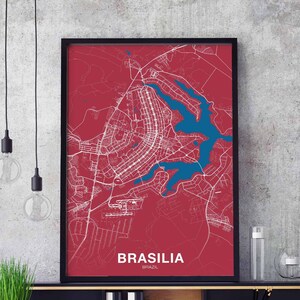 Póster con mapa de Brasilia, Brasil, ciudad natal, impresión a color, decoración moderna para el hogar, decoración de la oficina, arte de pared, dormitorio, regalo