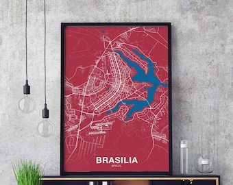 BRASILIA Brazil map poster color Hometown City Print Modern Home Decor Office Decoration Wall Art Dorm Bedroom Gift