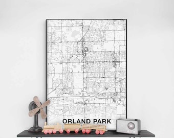 ORLAND PARK Illinois IL usa map poster black white Hometown City Print Modern Home Decor Office Decoration Wall Art Dorm Bedroom Gift
