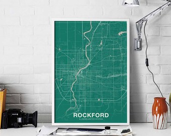 ROCKFORD Illinois IL USA map poster color Hometown City Print Modern Home Decor Office Decoration Wall Art Dorm Bedroom Gift