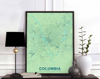 COLUMBIA South Carolina SC US map poster color Hometown City Print Modern Home Decor Office Decoration Wall Art Dorm Bedroom Gift