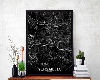 VERSAILLES  France map poster black white Hometown City Print Modern Home Decor Office Decoration Wall Art Dorm Bedroom Gift