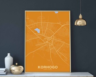 KORHOGO Ivory Coast map poster color Hometown City Print Modern Home Decor Office Decoration Wall Art Dorm Bedroom Gift