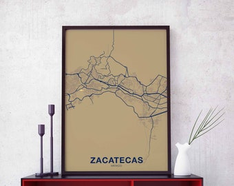 ZACATECAS Mexico map poster color Hometown City Print Modern Home Decor Office Decoration Wall Art Dorm Bedroom Gift