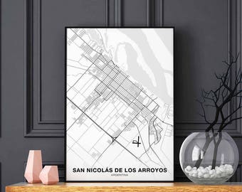 SAN NICOLAS Argentina map poster black white Hometown City Print Modern Home Decor Office Decoration Wall Art Dorm Bedroom Gift