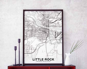 LITTLE ROCK Arkansas AR usa map poster black white Hometown City Print Modern Home Decor Office Decoration Wall Art Dorm Bedroom Gift